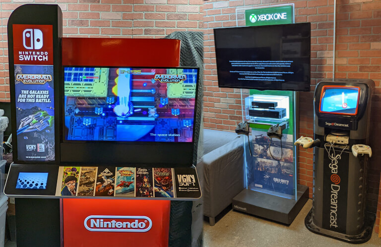 Image of video games kiosks together